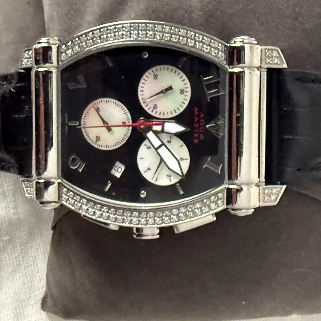 Luxury Black And Silver Mens Watch With Diamond Accents